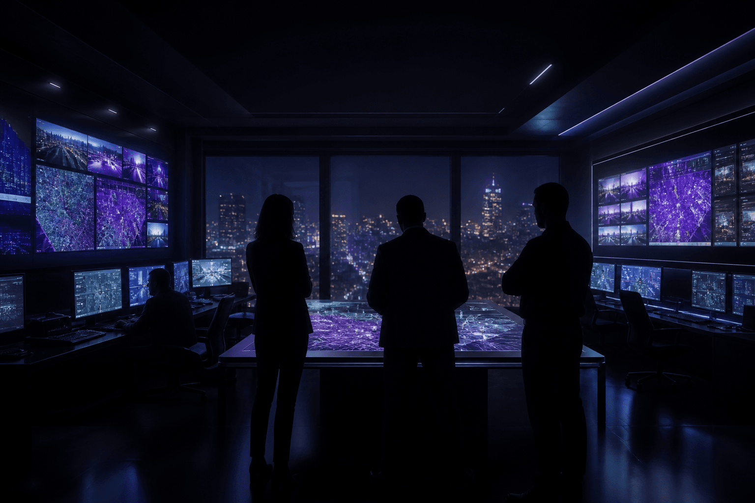 A fictional security team inside a control room